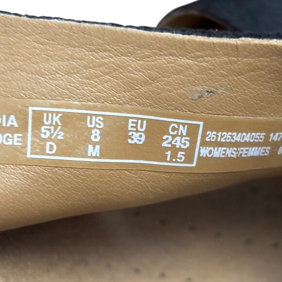 CLARKS Collection Helio Float Black Nubuck Wedge Heels Size 8 Adjustable Strap - Picture 10 of 11